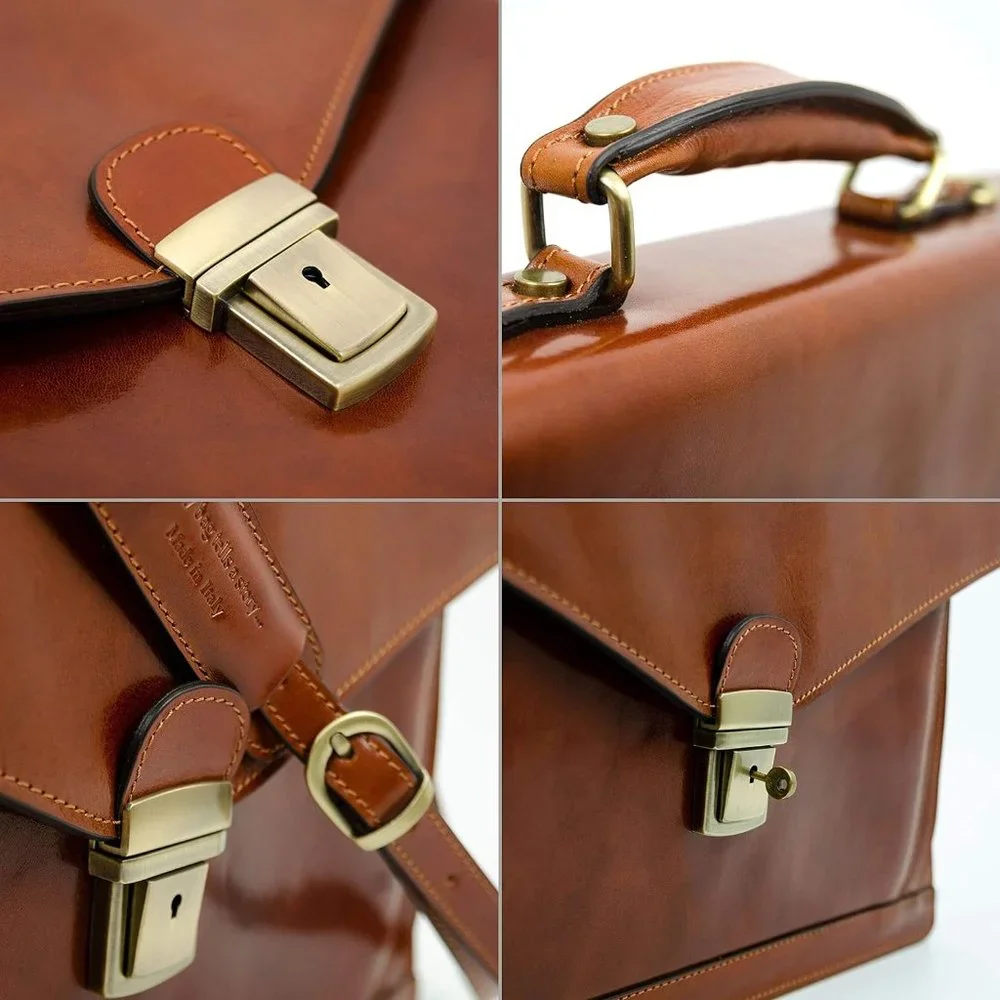 Men's Brown Italian Leather Laptop Bag